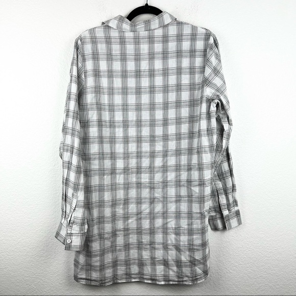 PRINCESS POLLY Leigh Lightweight Plaid Shirt in White, Size 2, Oversized Fit NWT - Picture 4 of 9